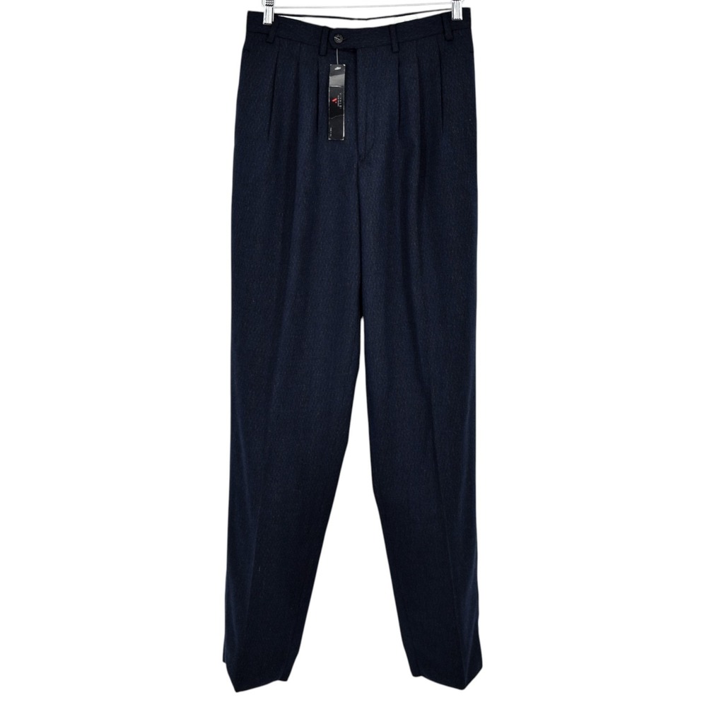 VIVALDI Italian Pleated Dress Trousers Pants Fleck Navy Blue Unfinished 30 NWT